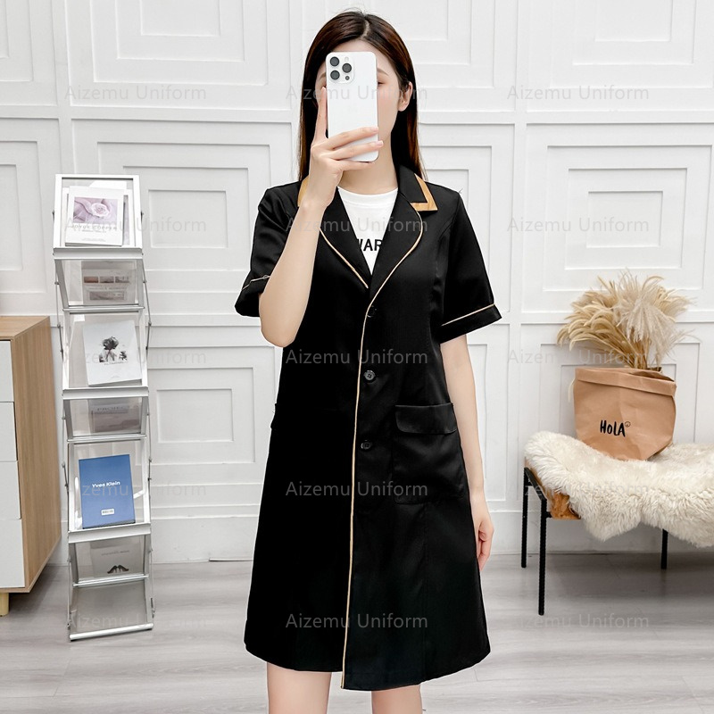 Medical Lab Hospital - Uniforme de beleza preto com roupão