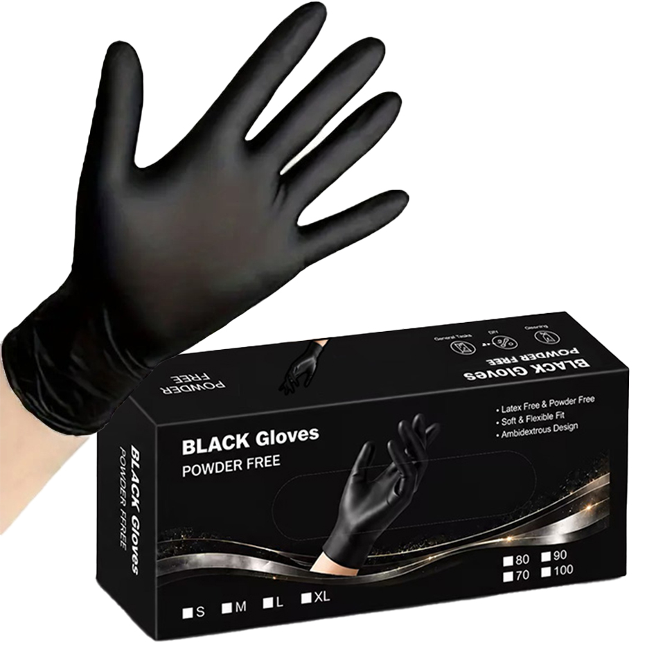 Disposable Gloves Nitrile - 100PCS/Box Luvas de Nitrilo Pretas Descartáveis,