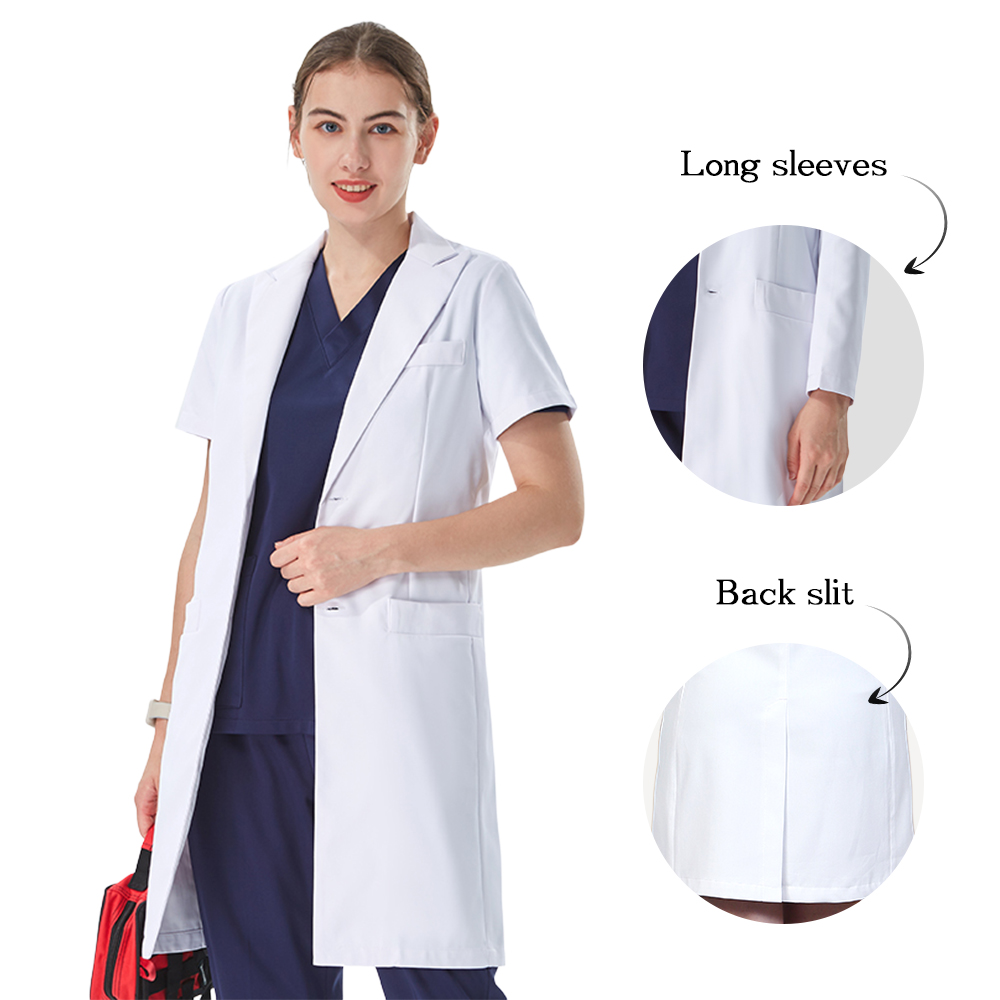 Medical Lab Hospital - Jaleco Branco Feminino com Gola Lapela,